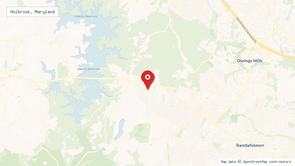 Street map of Holbrook, Maryland with location pin