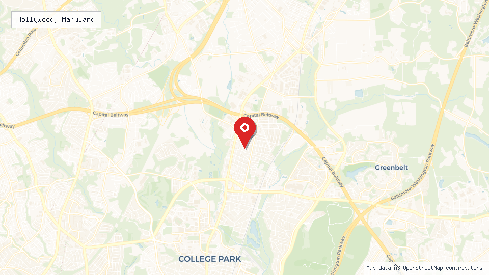 Street map of Hollywood, Maryland with location pin