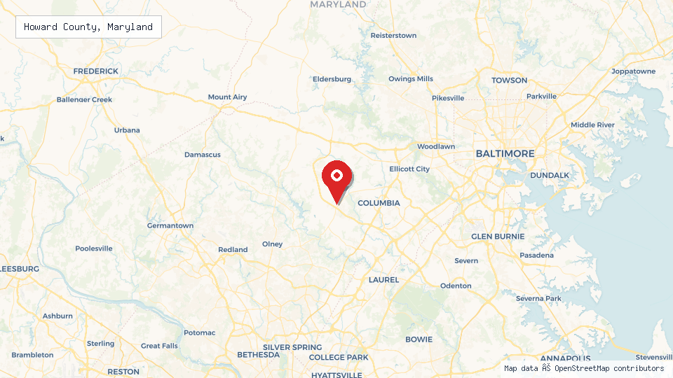 Street map of Howard County, Maryland with location pin