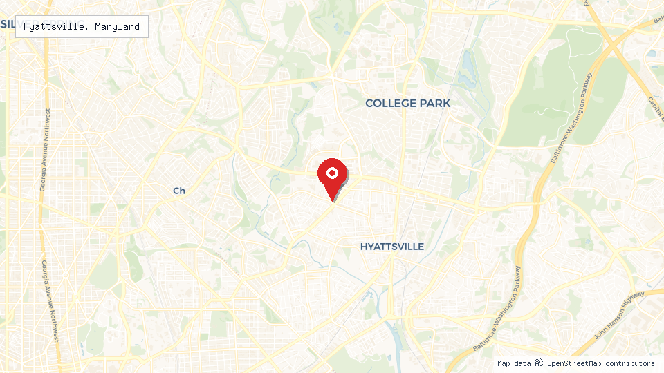 Street map of Hyattsville, Maryland with location pin
