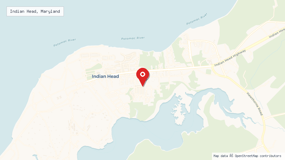 Street map of Indian Head, Maryland with location pin