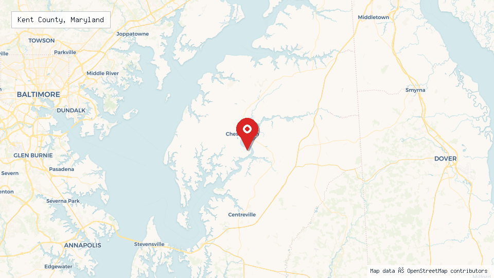 Street map of Kent County, Maryland with location pin