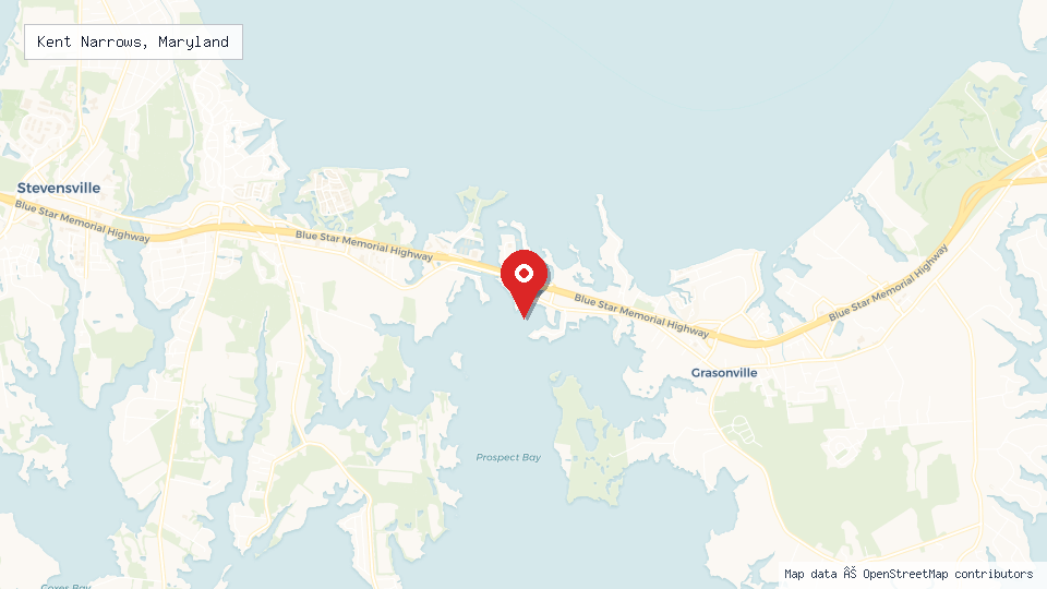 Street map of Kent Narrows, Maryland with location pin