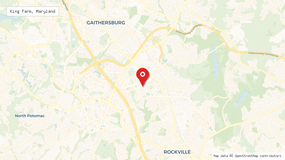 Street map of King Farm, Maryland with location pin