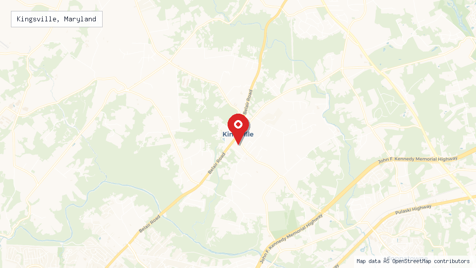 Street map of Kingsville, Maryland with location pin