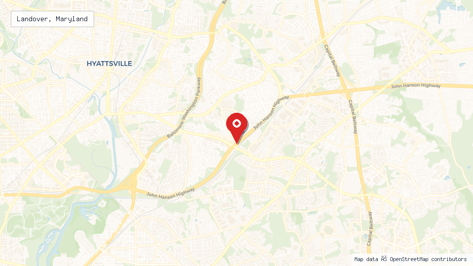 Street map of Landover, Maryland with location pin