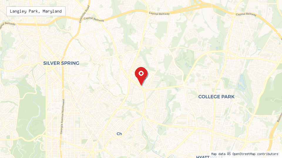 Street map of Langley Park, Maryland with location pin