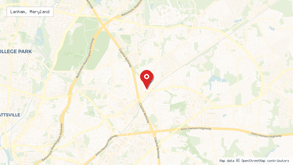 Street map of Lanham, Maryland with location pin