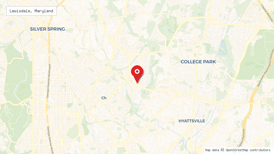 Street map of Lewisdale, Maryland with location pin