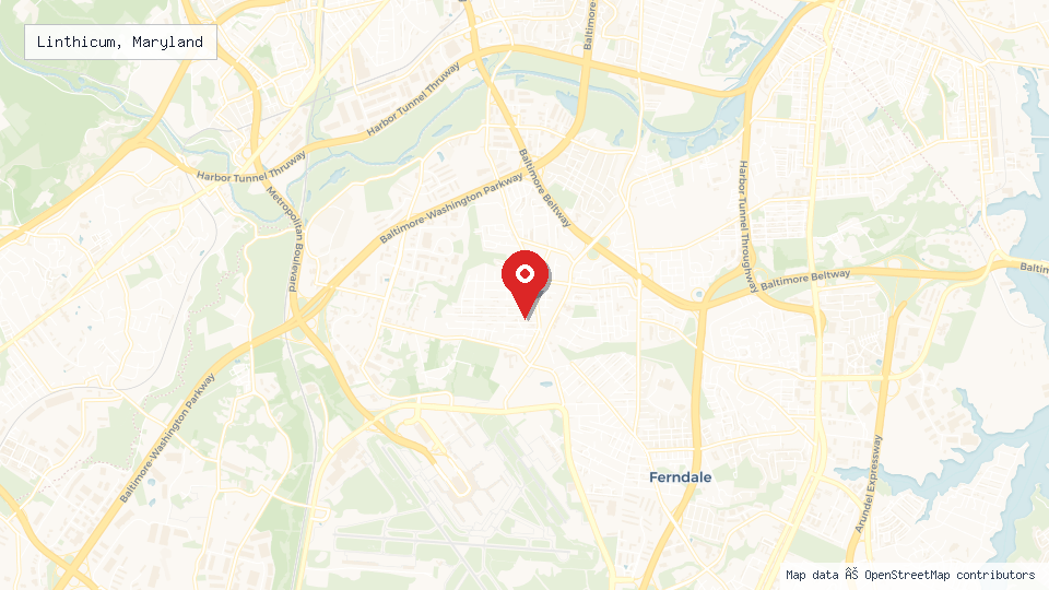 Street map of Linthicum, Maryland with location pin