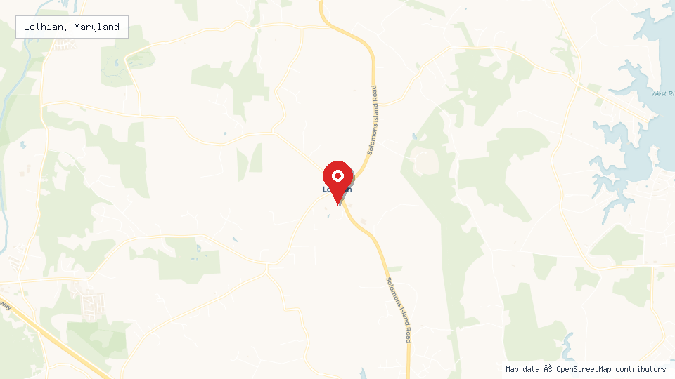 Street map of Lothian, Maryland with location pin