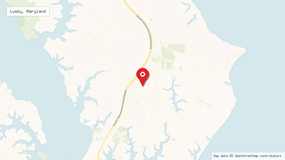 Street map of Lusby, Maryland with location pin