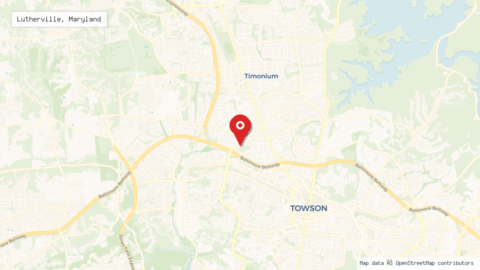 Street map of Lutherville, Maryland with location pin