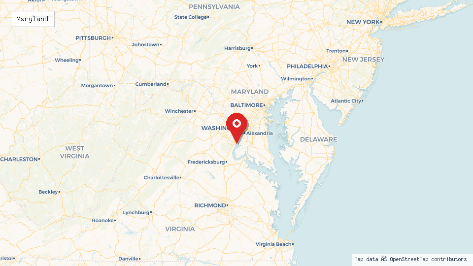 Street map of Maryland with location pin