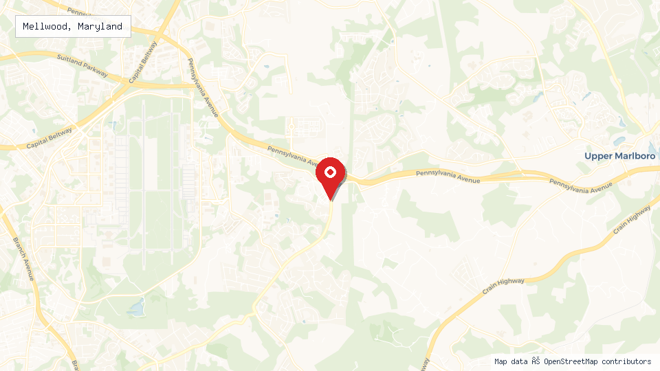 Street map of Mellwood, Maryland with location pin
