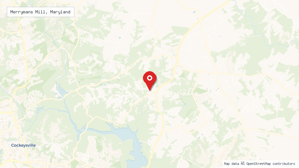 Street map of Merrymans Mill, Maryland with location pin