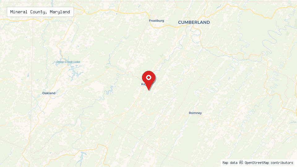 Street map of Mineral County, Maryland with location pin