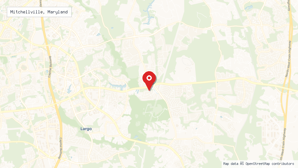 Street map of Mitchellville, Maryland with location pin