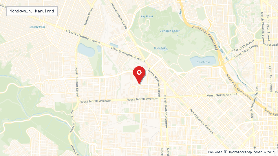 Street map of Mondawmin, Maryland with location pin