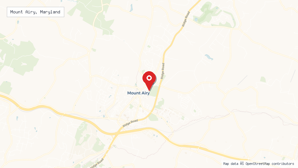 Street map of Mount Airy, Maryland with location pin