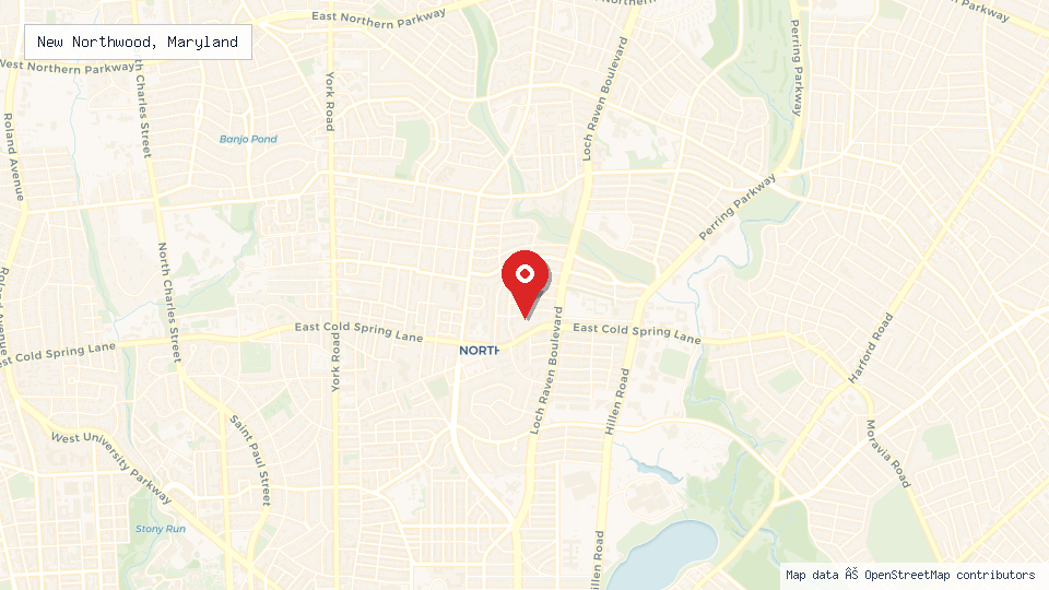 Street map of New Northwood, Maryland with location pin