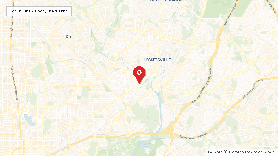 Street map of North Brentwood, Maryland with location pin