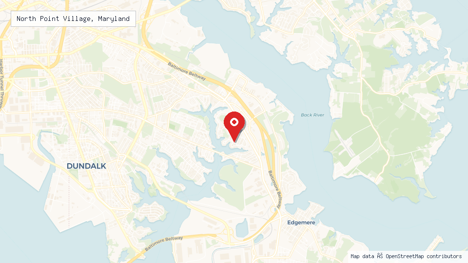 Street map of North Point Village, Maryland with location pin