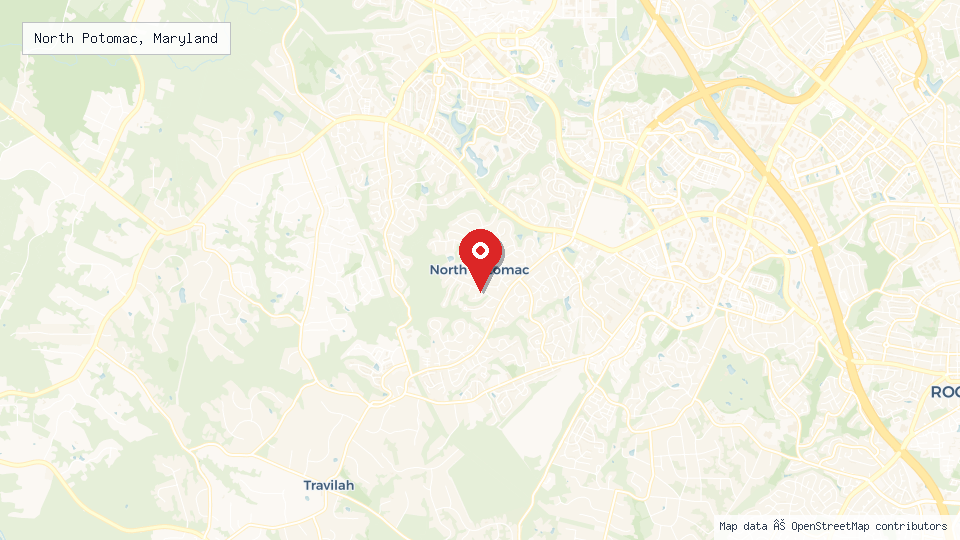 Street map of North Potomac, Maryland with location pin