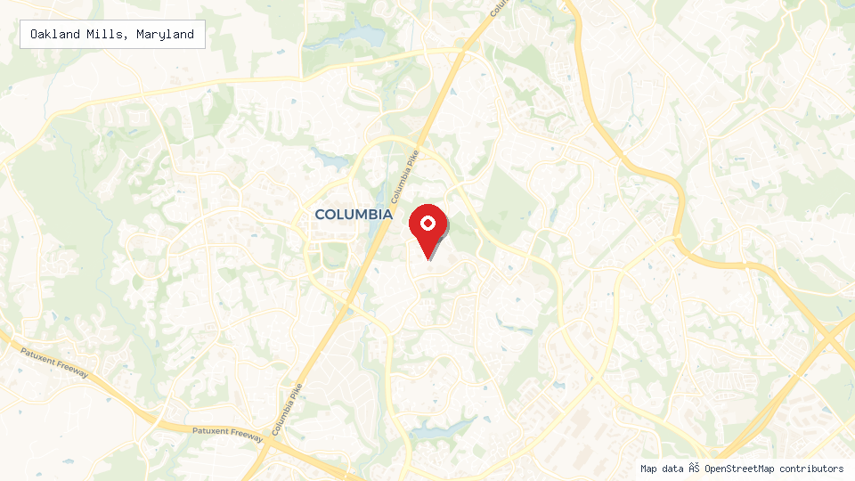 Street map of Oakland Mills, Maryland with location pin