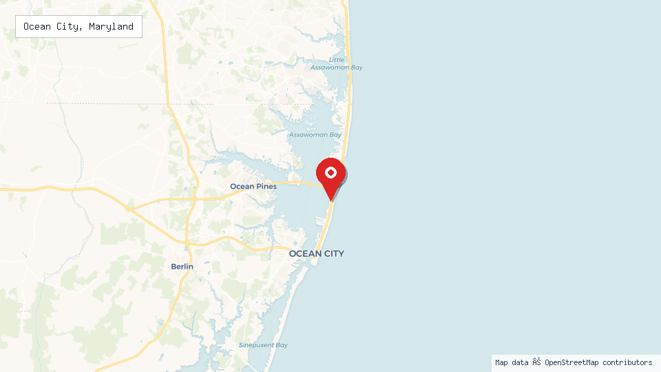 Street map of Ocean City, Maryland with location pin