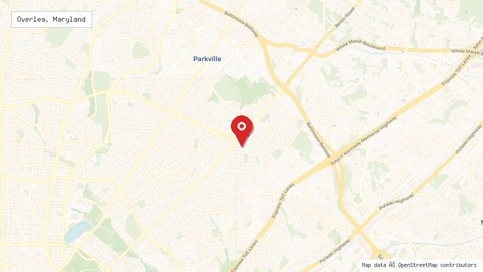 Street map of Overlea, Maryland with location pin