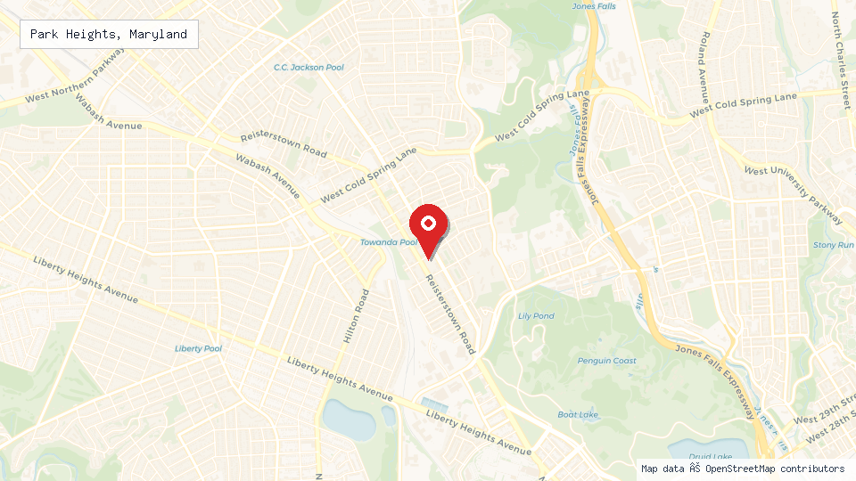 Street map of Park Heights, Maryland with location pin