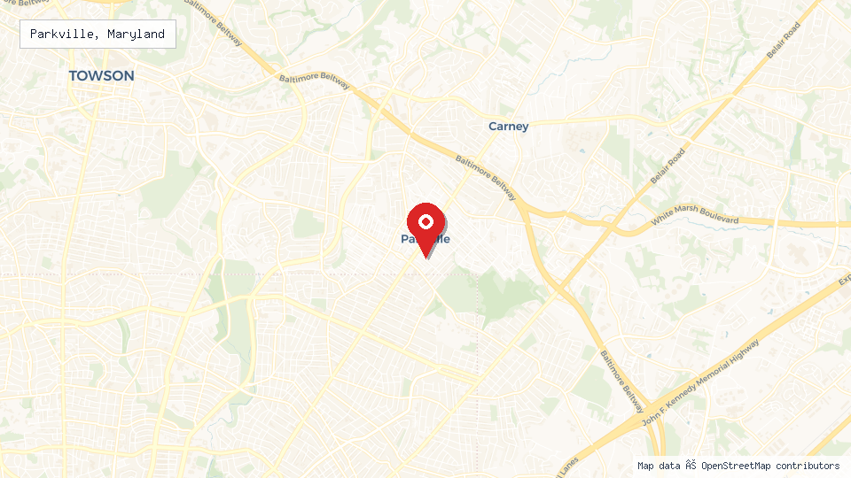 Street map of Parkville, Maryland with location pin