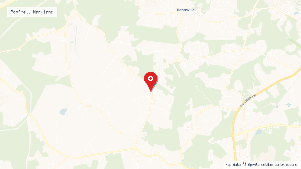 Street map of Pomfret, Maryland with location pin