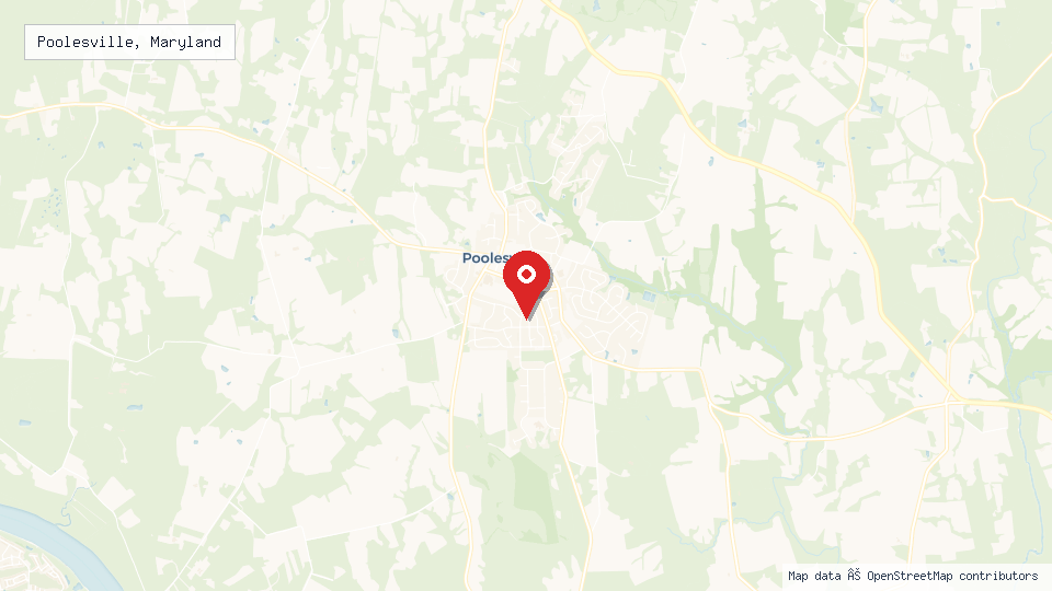 Street map of Poolesville, Maryland with location pin