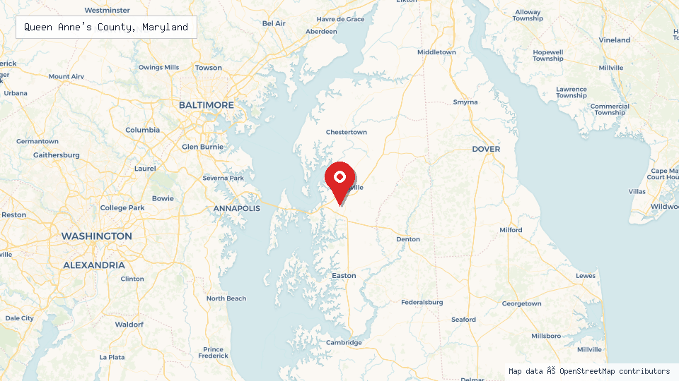 Street map of Queen Anne's County, Maryland with location pin