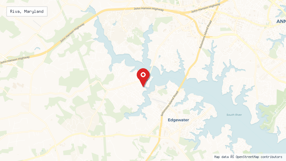 Street map of Riva, Maryland with location pin