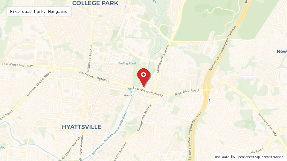 Street map of Riverdale Park, Maryland with location pin