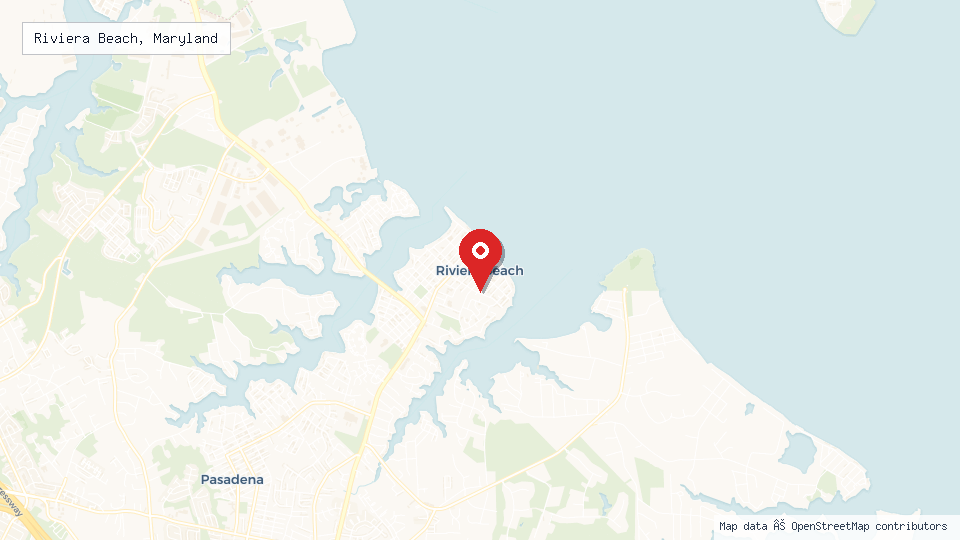 Street map of Riviera Beach, Maryland with location pin
