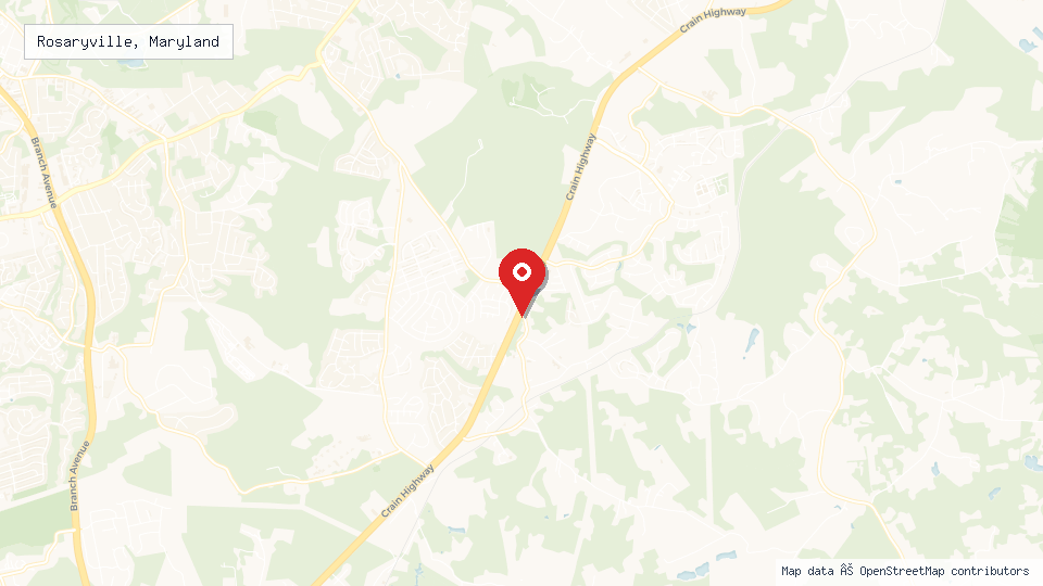 Street map of Rosaryville, Maryland with location pin