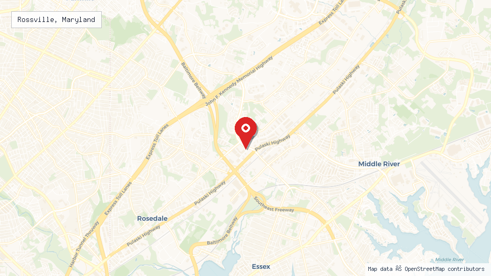Street map of Rossville, Maryland with location pin
