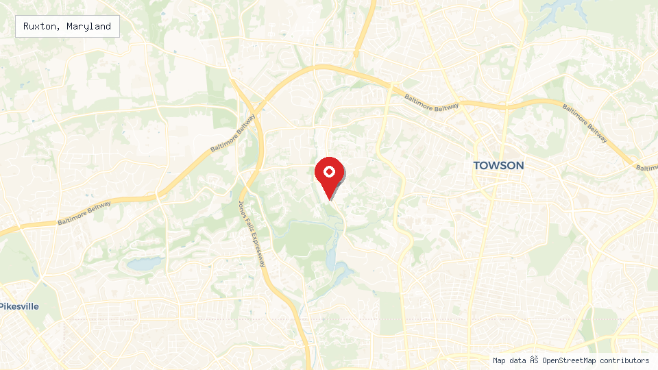 Street map of Ruxton, Maryland with location pin
