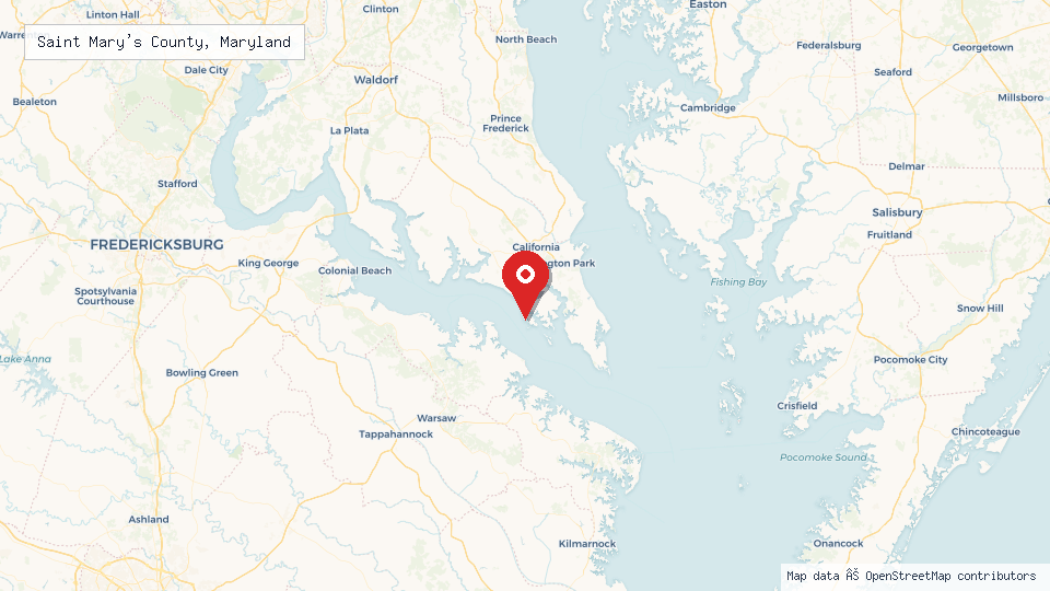 Street map of Saint Mary's County, Maryland with location pin