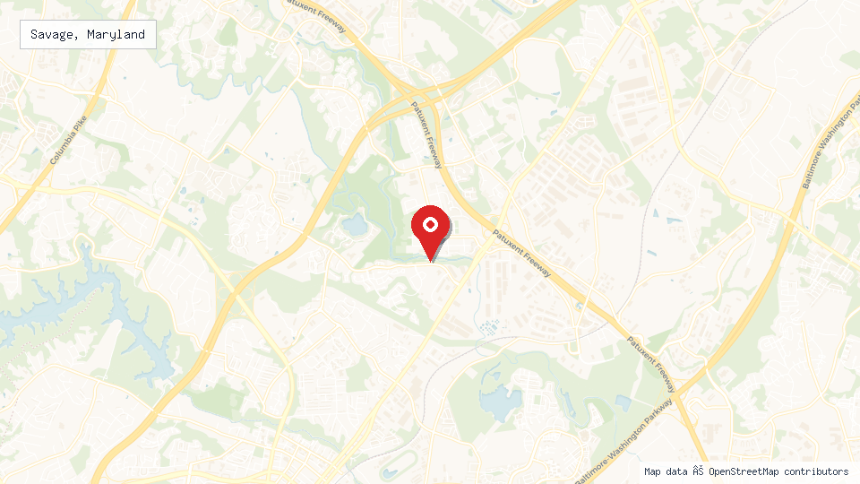 Street map of Savage, Maryland with location pin