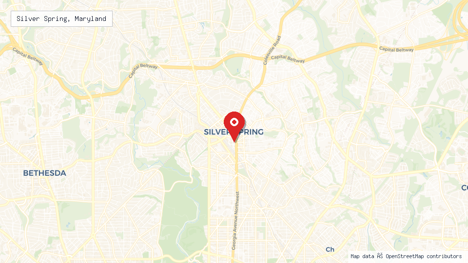Street map of Silver Spring, Maryland with location pin