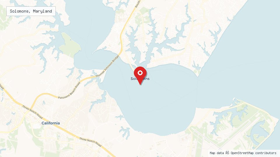 Street map of Solomons, Maryland with location pin