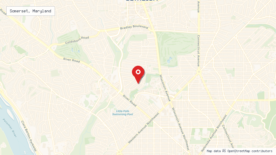 Street map of Somerset, Maryland with location pin
