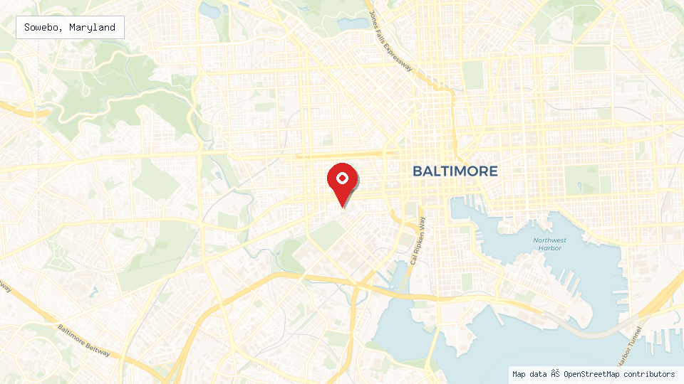Street map of Sowebo, Maryland with location pin