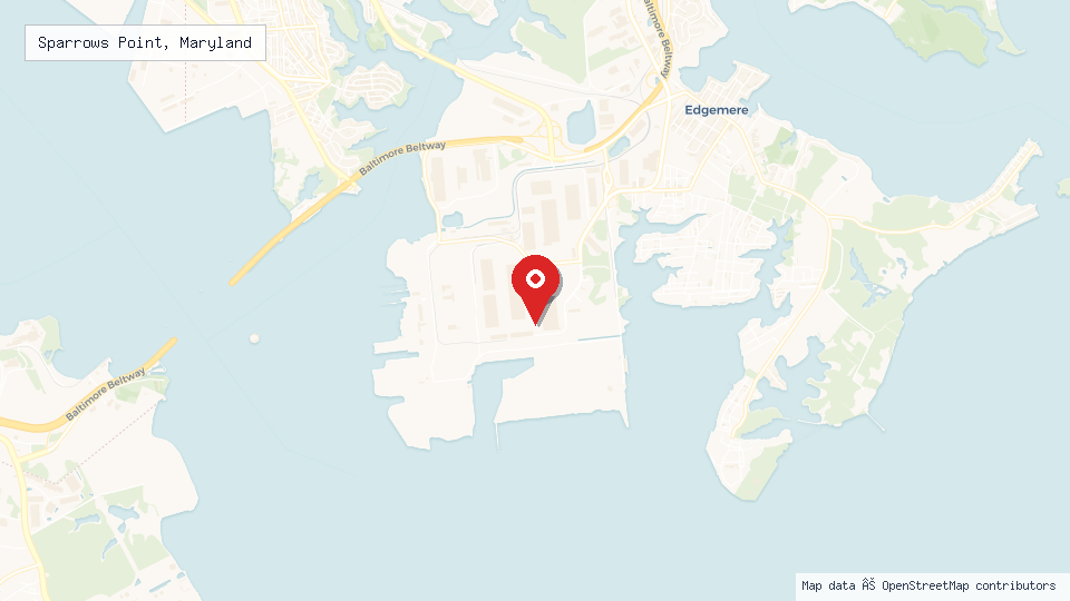 Street map of Sparrows Point, Maryland with location pin