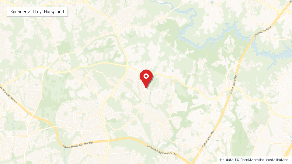 Street map of Spencerville, Maryland with location pin
